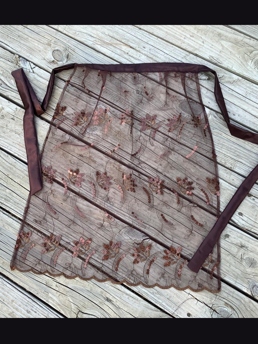 Sheer Brown Embroidered Sequined Apron